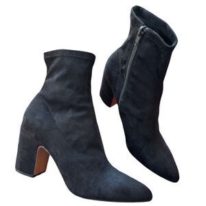 STEVEN New York Chunky Heel Black Suede Leather Sock Bootie Zip Women’s Size 8M